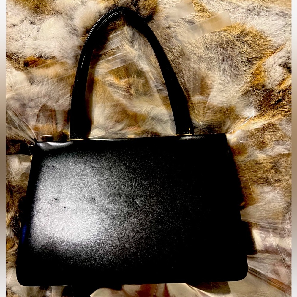 La Moda HasegawaVintage 40's 50's Top Handle Smooth 
Black Leather made in Japan